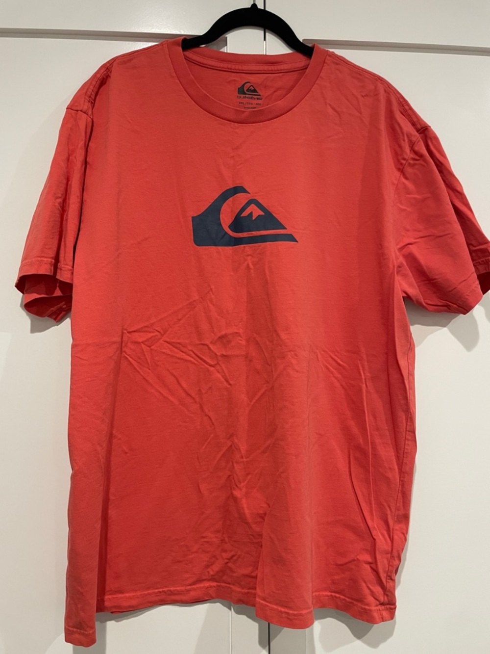 Quiksilver Coral Red Crew Neck T-Shirt with Navy Logo
